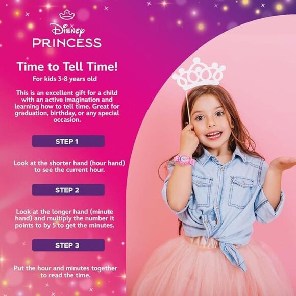 NWT - Disney Princess Kids' Plastic Time Teacher Analog Quartz Nylon Strap Watch - Picture 2 of 15